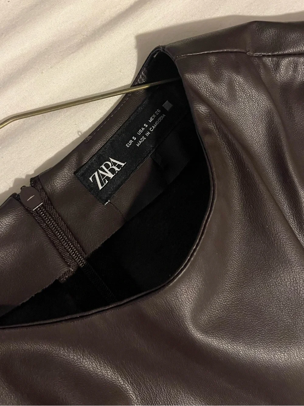 ZARA BROWN/EGGPLANT FAUX LEATHER LEATHER MIDI DRESS - Picture 4 of 4